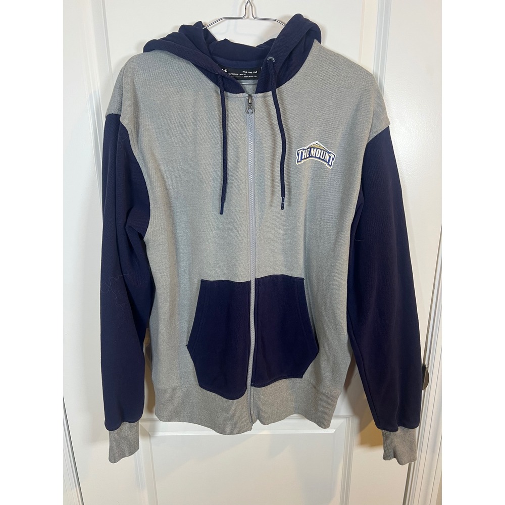 UnderArmour Mens Hoodie The Mount ColdGear Colorblock Gray Navy Blue Size Medium